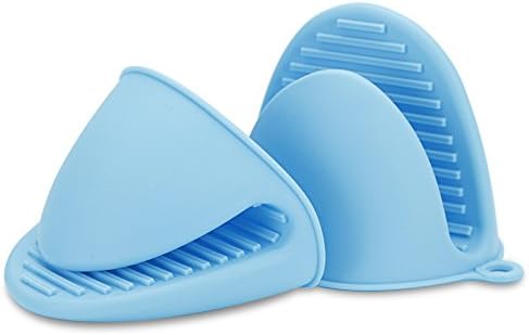 CETHIAS Oven Mini Mitts 1 Pair (2pcs), Heat Resistant Anti-scald Gloves for Cooking Pinch Grips, Pot Holder and potholder for kitchen, FDA-Approved Food-grade Silicone (Blue)