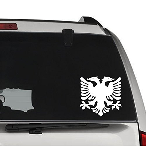 Albanian Flag Eagles REMOVABLE Vinyl Decal Sticker For Laptop Tablet Helmet Windows Wall Decor Car Truck Motorcycle - Size (05 Inch / 13 Cm Wide) - Color (Matte White)