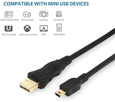 Mini USB Cable 6 ft 2PACK USB 2.0 Type A to Mini B Cable Male Cord for GoPro Hero 3+, Hero HD, PS3 Controller, Cell Phones, MP3 Players, Dash Cam, Digital Camera, SatNav, GPS Receiver, PDAs etc (6ft)