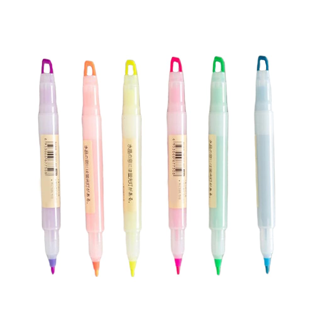 Operitacx Double Ended Highlighter Set 6 Pieces Fluorescent Marker Pens with Ergonomic Grip Waterproof Ink for School Office and Student Use