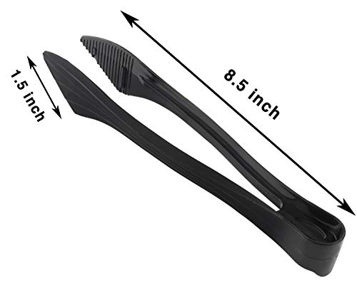 [12 Pack] Plastic Serving Tongs, 8.5 Inch Heavy Duty Disposable Utility Tongs (Black) - Thumbnail 2