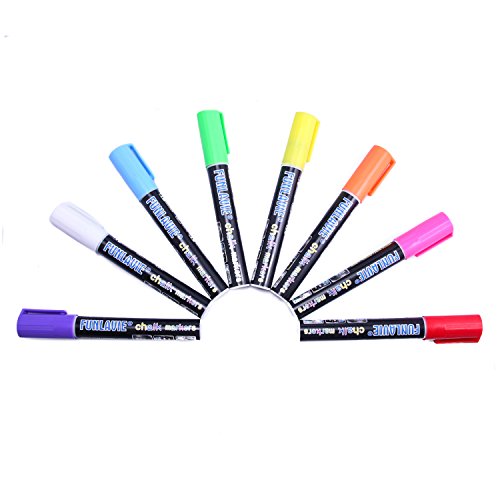FunLavie Chalk Markers 8 Bright Colored Pens for Whiteboard/Glass/Windows/Plastic - Non-Toxic Wet Erase Markers by - Thumbnail 5