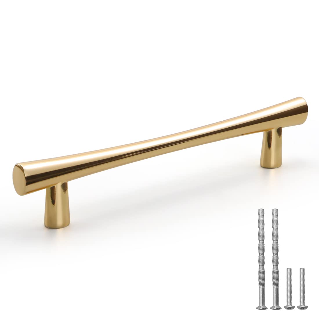 YAGU Modern Cabinet Pulls ,10 Pack Bright Gold 5 Inch Hole Center ,Kitchen Drawer Handles Zinc Alloy Hardware for Bathroom Cupboard Bedroom Dresser, 6.6 Inch Overall