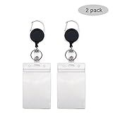 2Pack Retractable Badge Holder Reel Clip Carabiner with Keychain and Vertical Style Heavy Duty ID Card Holders by Ahobson