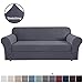 2-Pieces Extra Large Sofa Cover Furniture Protector Couch Covers for 4 Cushion Couch, Jacquard Spandex Non Slip Soft with Small Checks Suit for T Cushion/Box Cushion (Grey, XL Sofa 89