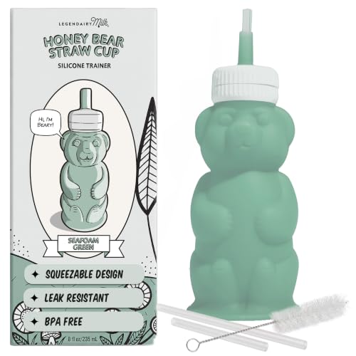 Legendairy Milk Honey Bear Silicone Straw Sippy Cup, Green, 8 oz, 4+