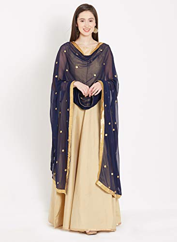 Dupatta Bazaar Woman's Embroidered Navy Blue Chiffon Dupatta