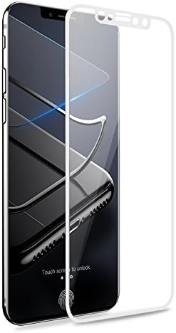 iPhone X 3D Full Coverage Tempered Glass, [PET Frame] [Edge to Edge Crash Protection] Curved [Scratch Proof] [Bubble Free] Tempered Glass Screen Protector Film for Apple iPhone X - White