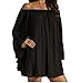 Forlisea Womens Sexy Off Shoulder Chiffon Ruffle Sleeve Shirt Blouse Mini Dress,Black XXL