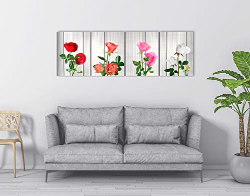 Canvas Rose Wall Art for Living Room Flower Decor Painting Multicolor Floral Pictures Print Artwork (12x16inch x 4pcs)