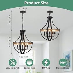CWarmozy 16.5" Black Rustic Chandelier for Dining