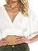 Milumia Women's Sexy Deep V Neck Short Sleeve Crop Tops Beige M