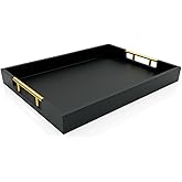 Luxury Black Ottoman Tray with Gold Handles – 12x17 Large Decorative Serving Tray for Coffee Table, Couch, Breakfast in Bed & Home Décor – Modern Wood Display Tray