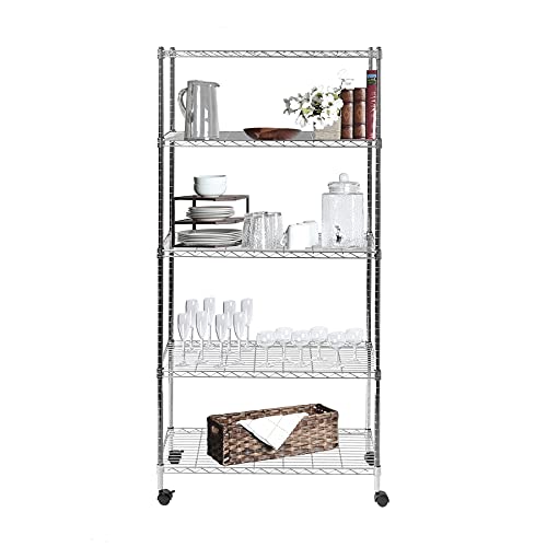 Seville Classics 5Tier Steel Wire Shelving with Wheels, 30" W x 14" D