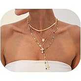 Riymusry 4Pcs/set Rhinestone Crystal Bead Necklace for Women Metal Cross Pendant Clavicle Necklace Summer Beach Layered Long Tassel Body Chain Jewelry