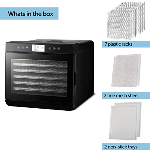 MAGIC MILL Professional Food Dehydrator, 7 Drying Racks Multi-Tier Food Preserver, Digital Control BUNDLE BONUS 2 Fruit Leather Trays, 2 Fine Mesh Sheets, (Renewed)
