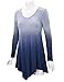 WT1050 Womens V Neck Long Sleeve Dip Dye Handkerchief Hem Tunic Top XXL NAVY
