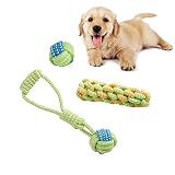 Nollary Pet Dogs Cotton Rope Chew Toys Interactive Tug of War Ball Toys for Puppies Teething Clean Aggressive Chewers 3 in 1 Set ...