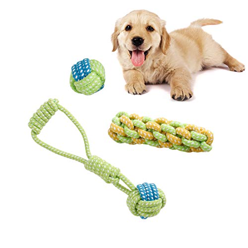 Nollary Pet Dogs Cotton Rope Chew Toys Interactive Tug of War Ball Toys for Puppies Teething Clean Aggressive Chewers 3 in 1 Set ...