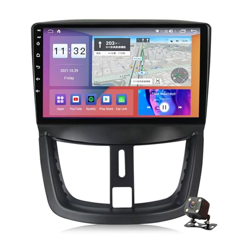 Android 12 Car Stereo with 9 in-Dash Carplay Bluetooth FM AM RDS GPS Navigation for Peugeot 207 2006-2015 HiFi WiFi Android Auto Backup Cam Car Radio Support DAB+/TPMS/DVR