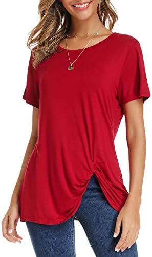 Women's Short Sleeve Tops Knot Twist Front Floral Tops Loose T Shirt Summer Tops Blouses Tunic