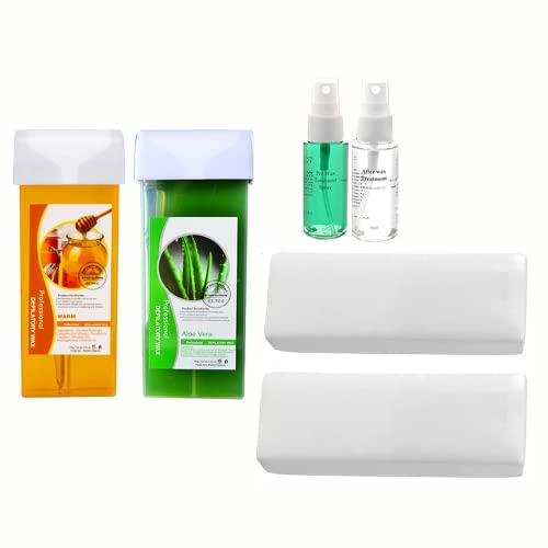 Nynelly Roll On Honey and Aloe Wax, Hair Removal Wax Cartridge for Women-Men, Home Self Waxing Body, Depilatory Wax Roller for Sensitive Skin, 40 Wax Strips for Hair Removal (6 Piece Set)