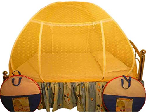 Healthy Sleeping Foldable Polyester Double Bed Mosquito Net - Embroidery (Yellow)