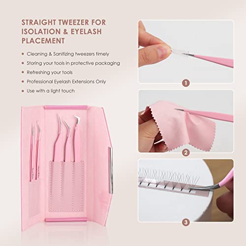 Lash Extensions Tweezers Set, Stainless Steel Straight and Curved