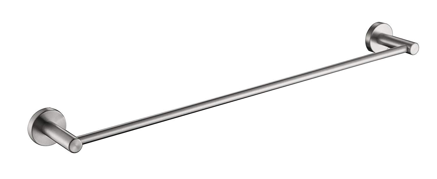 Premium Modern Single Towel Bar Rack w/Round Base (61 cm)- Brushed Finish, Made from Stainless Steel, Water and Rust Proof, Wall Mounted, Easy to Install