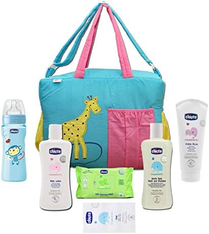 Kriday Chicco Travel Kit Combo with Feeding Bottle, Lotion, Gental Body Wash and Shampoo, Soap and 20 Pieces Wipes (Blue, 250/200/200/100 Ml/75 gm)