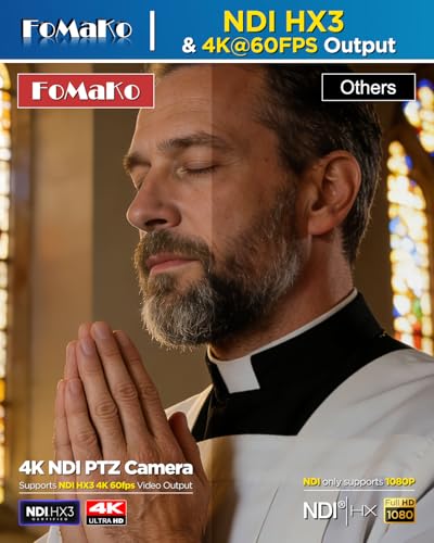 FoMaKo 4K 60FPS NDI HX3 PTZ Camera, NDI Output 4K@60, 20x Optical Zoom, AI Car Tracking, 3G-SDI HDMI2.0 LAN PoE USB3.0, Professional NDI Live Streaming Camera (K600N Black)