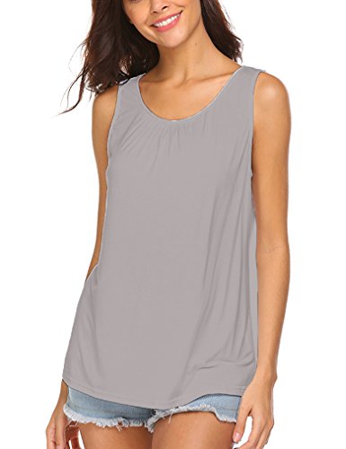 Locryz Women's Summer Sleeveless Pleated Cotton Cami Tank Tops(M, Gray)