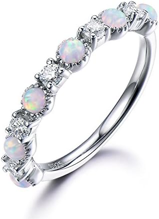 925 Sterling Silver CZ Cubic Zirconia Opal Women Wedding Ring Anniversary Gift White Gold Plated