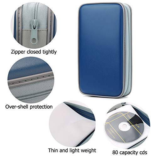 CD Case, COOFIT 80 Capacity DVD Storage DVD Case VCD Wallets Storage Organizer Flexible Plastic Protective DVD Storage Blue