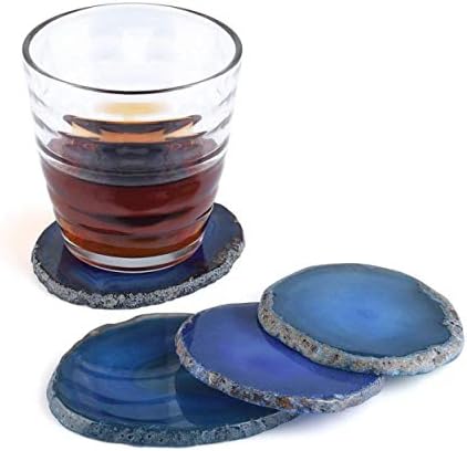 Natural Sliced Dyed Agate Coaster with Rubber Bumper Beautiful coast Set of 4 (blue)