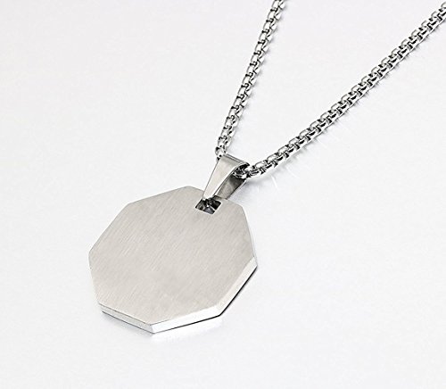 BAIYI Medical Alert ID Necklace Stainless Steel Dog Tag Octagon Pendant Chain 20in for Men Women Free Engraving