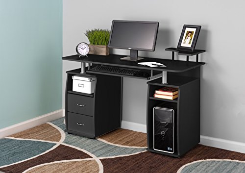 Fineboard Home Office Computer Desk with Raised Side Desktop, Black