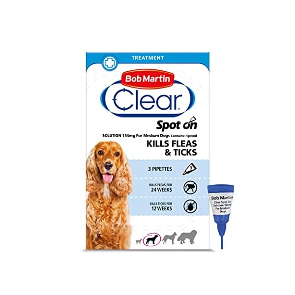 Bob-Martin-Clear-Spot-On-Flea-Treatment-for-Medium-Dogs-10-20-kg-Kills-Fleas-Ticks-Lice-Fast-Control-24-Week-Protection-3-Pipettes Bob Martin Clear | Spot On Flea Treatment for Medium Dogs (10-20Kg) | Kills Fleas, Ticks & Lice | Fast Control, 24 Week…