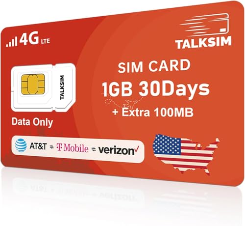 Data SIM Card 1.1GB 30Days Support Verizon, AT&T and T-Mobile, 4G LTE USA SIM Compatible with Unlocked Security Camera/GPS Tracker/Router/Mobile WiFi Hotspot/Tablet iot Devices