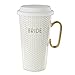 White Ceramic Travel Mug & Lid: 18 Oz Coffee Mug for Bride - White & Gold Bridal Mug with Handle