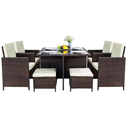 Lz Leisure Zone 7 Piece Patio Furniture Dining Set Outdoor Garden Wicker Rattan Dining Table Chairs Conversation Set Beachfront Decor
