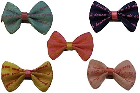 TadMart - New Multiple Plain Colors With Letter Pattern Puppy Dog/Cat Bow Clips/Hairpins/Pet Grooming Hair Accessories (Pink, Blue, Yellow, Hot Pink, Cyan)