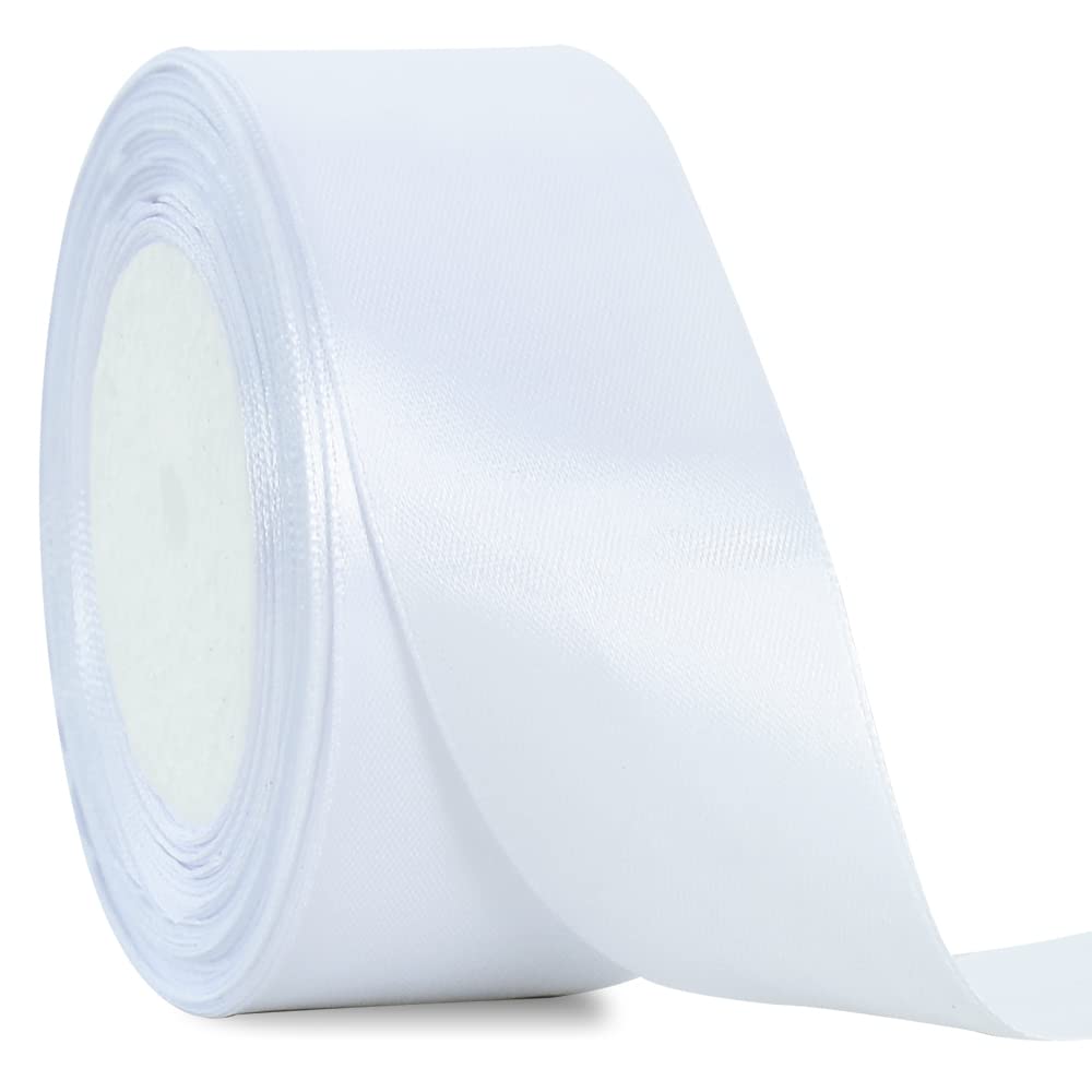 TONIFUL 4cm X 22M Wide White Satin Ribbon Solid Fabric Ribbons for Wedding Car Decoration Chair Sash Crafts Gift Wrapping Cutting Ceremony Table Bows Floral Sewing Party Decoration