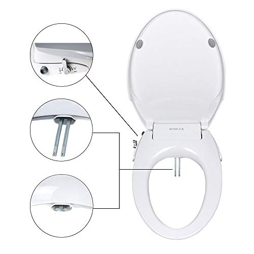Homlex Bidet Toilet Seat,ELONGATED Vshape SelfCleaning Dual Nozzles