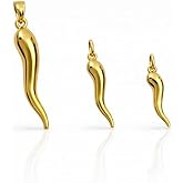 14K or 10K Solid Gold Horn Charm Hollow, Good Luck Charm, Cornetto, Cornicello Pendant, Yellow Gold Pepper for Him and Her, for Gifting Handmade in Italy, Hypoallergenic