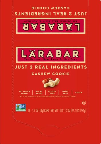 LARABAR CASHEW COOKIE, GLUTEN FREE VEGAN FRUIT & NUT BAR, 1.7 OZ BARS 16 CT