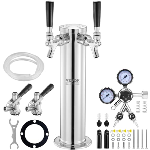 VEVOR Kegerator Tower Kit, Dual Taps Beer Conversion Kit, Stainless Steel Keg Beer Tower Dispenser with Dual Gauge W21.8 Regulator & S-System Keg Coupler for Party Home