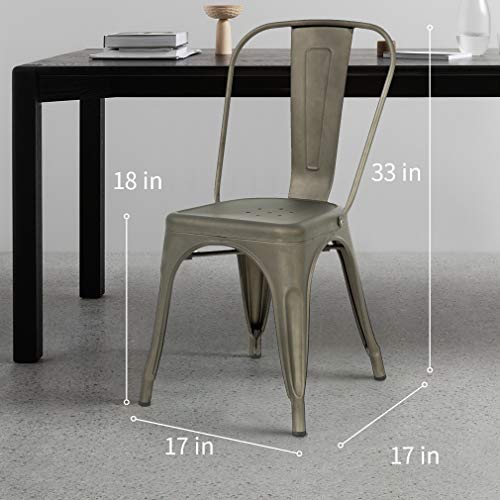 Metal Dining Chairs Set of 4 Stackable Metal Chairs Room Chair Vintage Patio Chair with Back 18 Inches Seat Height Kitchen Chair Tolix Restaurant Chairs Stackable Trattoria Indoor Outdoor Chair (Gun)