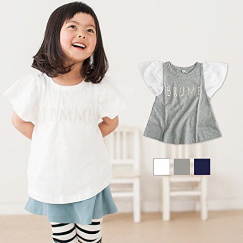 Amazon キッズ 子供服 Tシャツ Kut 袖フリル 刺繍ロゴ Aライン Tシャツ 韓国子供服 グレー 110サイズ Tシャツ カットソー 通販