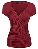 Zeagoo Women's Cross-front V Neck Pullover T-Shirt Ruched Blouse Top